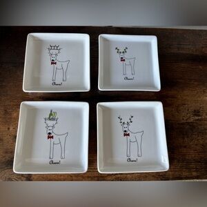 Holiday Reindeer Appetizer Plates - White Set of 4-5”